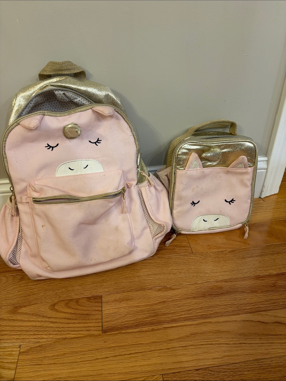 Pottery Barn Kids Pink & Gold Unicorn Backpack and Lunch Bag Set